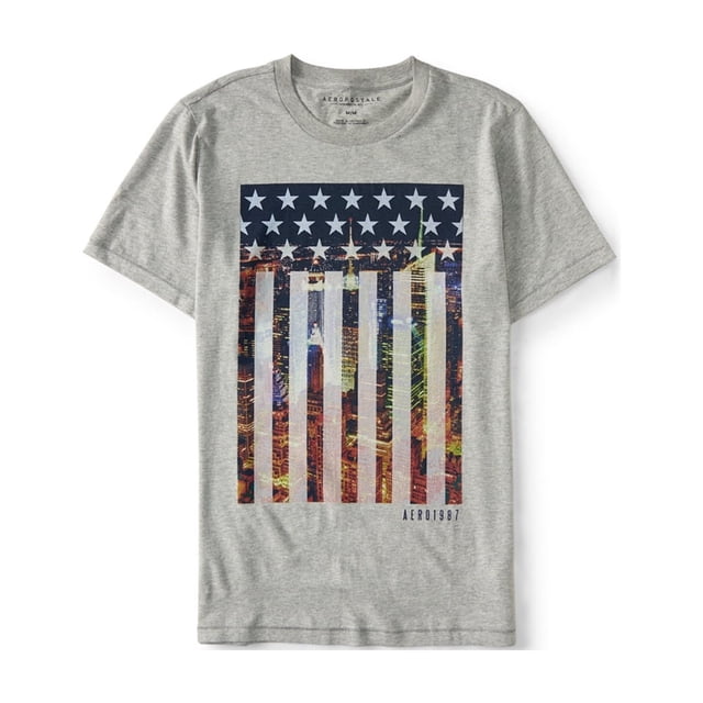 Aeropostale - Camiseta gráfica con bandera de la ciudad de Estados Unidos para hombre, gris, XXL