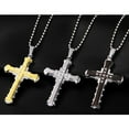 thumbnail image 5 of Stainless Steel Jewelry Double Layer Cubic Zirconia Stainless Steel Cross Pendant Necklace for Men, 5 of 6