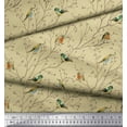thumbnail image 3 of Soimoi Beige Heavy Canvas Fabric Leaves & Flowerpecker Bird Print Sewing Fabric Yard 58 Inch Wide, 3 of 3