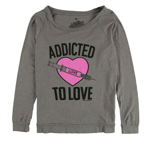 Local Celebrity Womens Addicted To Love Graphic T-Shirt, Grey, Small