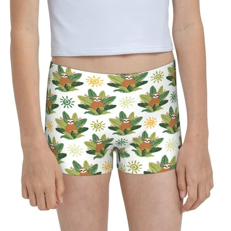 Pofeuu Sloth Sitting Tropical Leaves Print Soft Cotton Girls Boyshort panties Toddler Underwear-X-Large