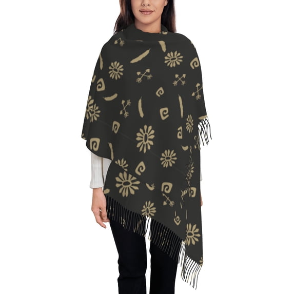 Women's Fashion Tassel Scarf, Tribal Culture and Art Long Shawl, Lightweight and Warm