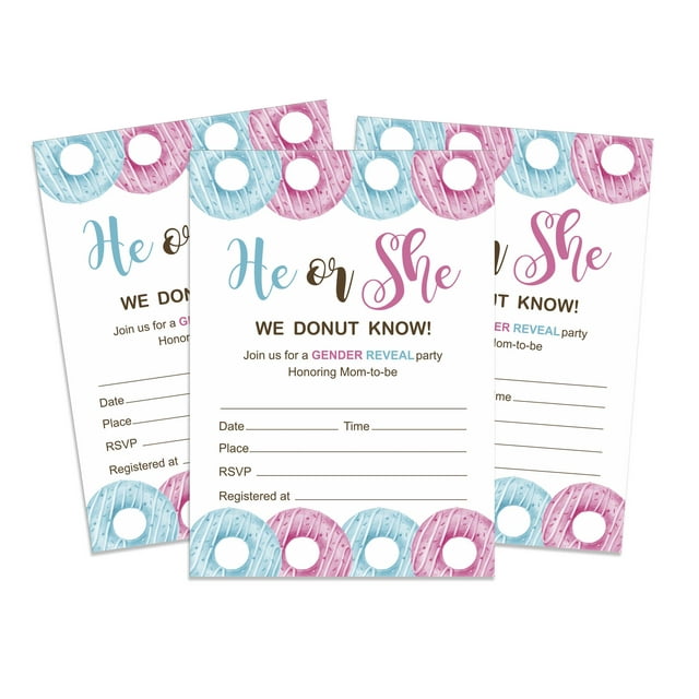 Inkdotpot 30 Cartes d'Invitation Style Baby Shower Donuts Il Ou Elle Révélation de Genre Invitations Vierges