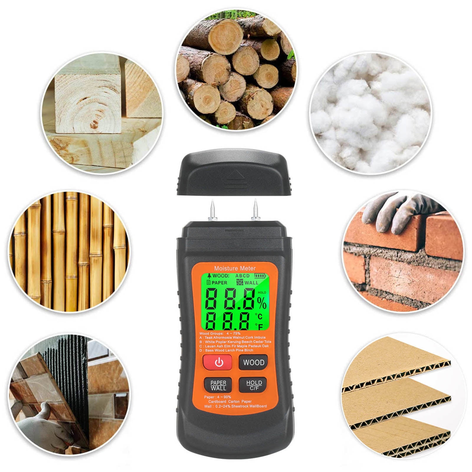 JIAHAOO Digital Moisture Detector For Wood Paper Wall ABS 3 Measurement Modes Temperature C F Switch High Accuracy