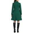 thumbnail image 3 of Abrigo de invierno de mujer vintage sólido de línea A con doble botonadura y cuello en verde oscuro, 3 of 6