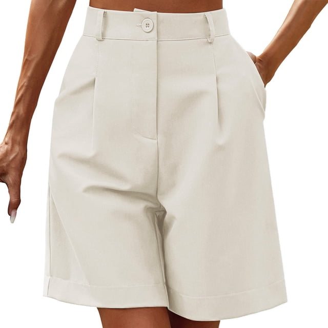 Women's Shorts Elastic Waist Wide Leg Knee Length Summer with Pockets Solid Color Relaxed Fit Short Pants
