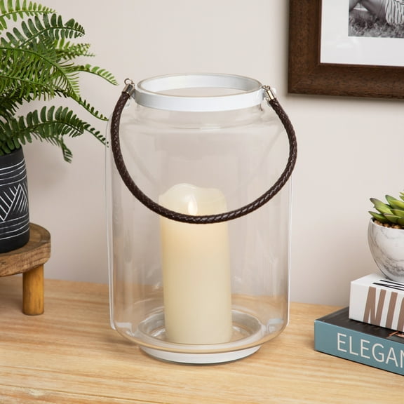Northlight Glass Hurricane Pillar Candle Lantern with Metal Frame - 18" - White