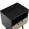 thumbnail image 6 of Rattan Nightstand with Charging Station, Zarler Modern Beside Table with Open Storage Shelf for Bedroom, Living Room, Black, 6 of 8