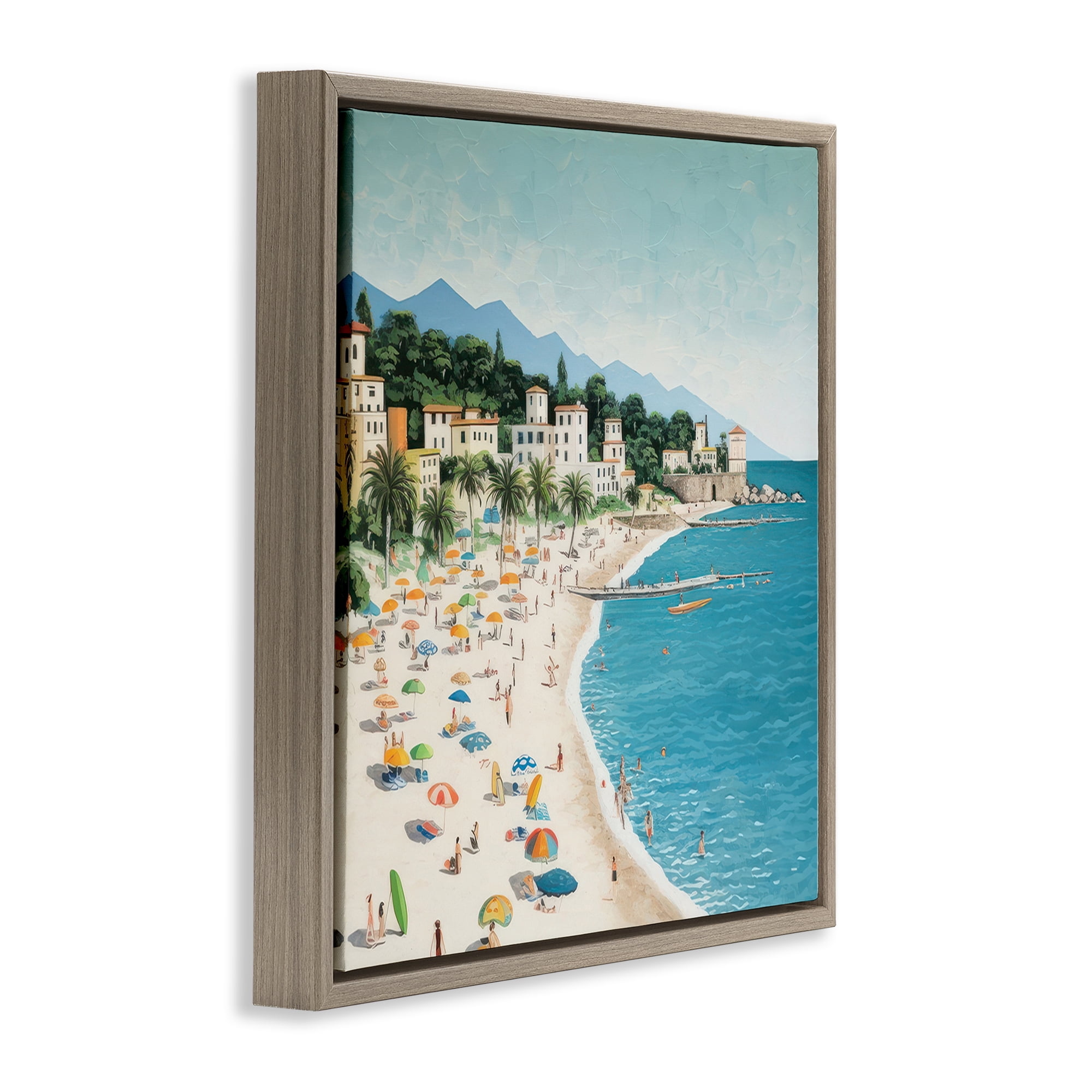 Stupell Industries By Water's Edge Nautical & Beach Painting Brown Floater Framed Canvas Art Print Wall Art, 18 x 18