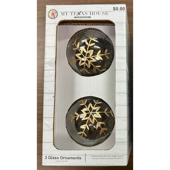 2 Count Gold Snowflake Glass Christmas Ornaments, 4 in, by My Texas House