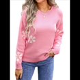 thumbnail image 2 of Suéter de Flores para Mujer, Suéter de Punto de Cuello Redondo Extragrande, Top de Punto Acanalado, Conjuntos de Invierno, Tops Tipo Jersey. Rosa M, 2 of 10
