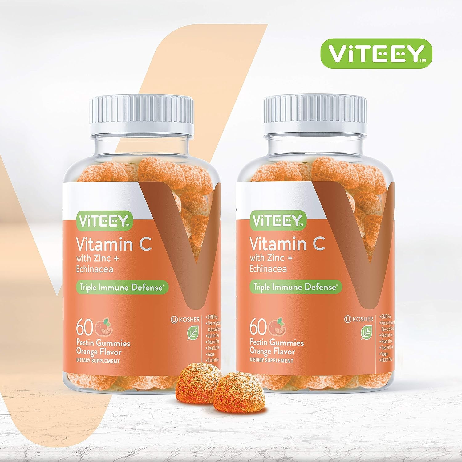 VITEEY Vitamin C Gummies with Zinc and Echinacea, Immune Support Gummies, Orange Flavor, 60 Count, 2 Pack