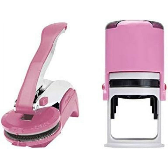 North Carolina Notary Seal Embosser Bundle with Round Self Inking Stamp | (Pink, 2-Items)