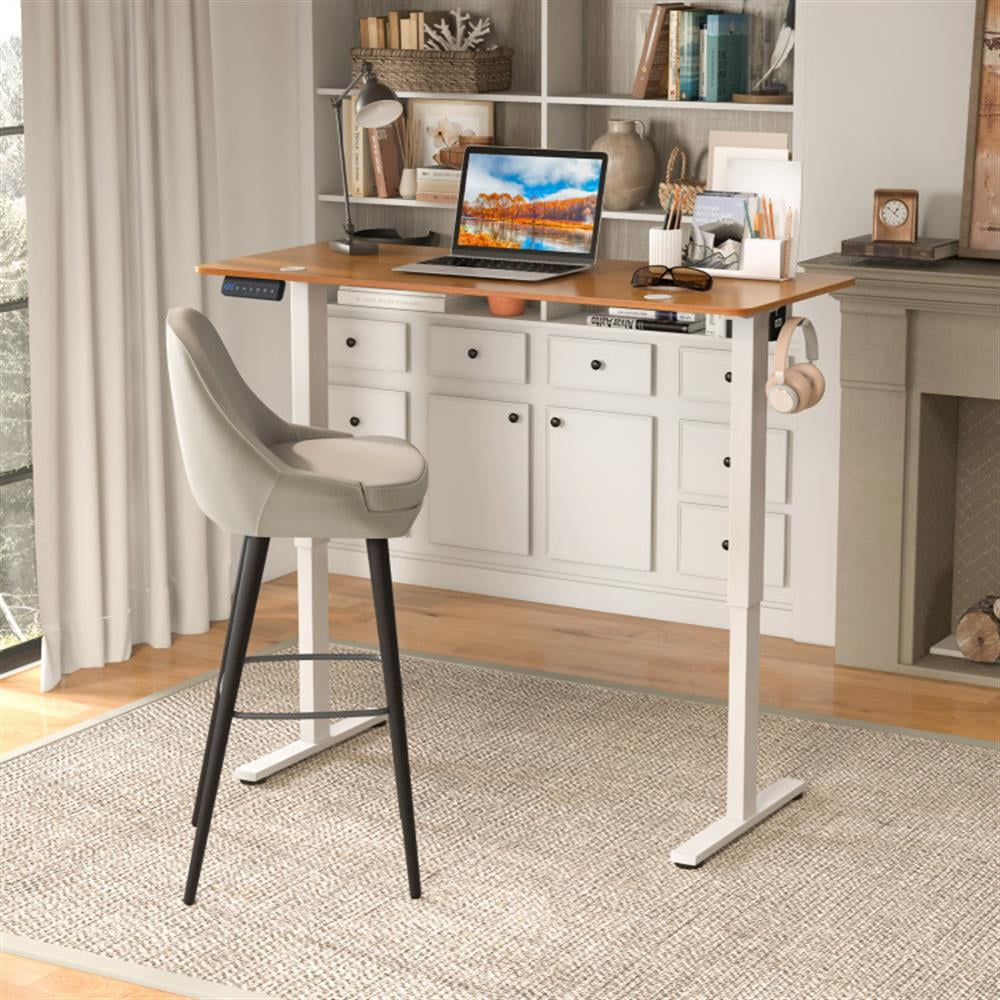 Demi Bonn 55" x 24" Sit Stand Computer Desk with 3 Memory Height Settings, Small Home Office Desk Study Writing Table, Beige