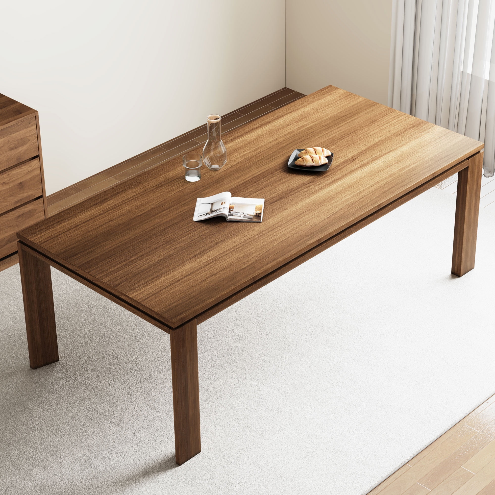 NessCarsti Brown Modern Farmhouse Wooden Dining Table, Seats 6 - 8, for Dining/Living Room