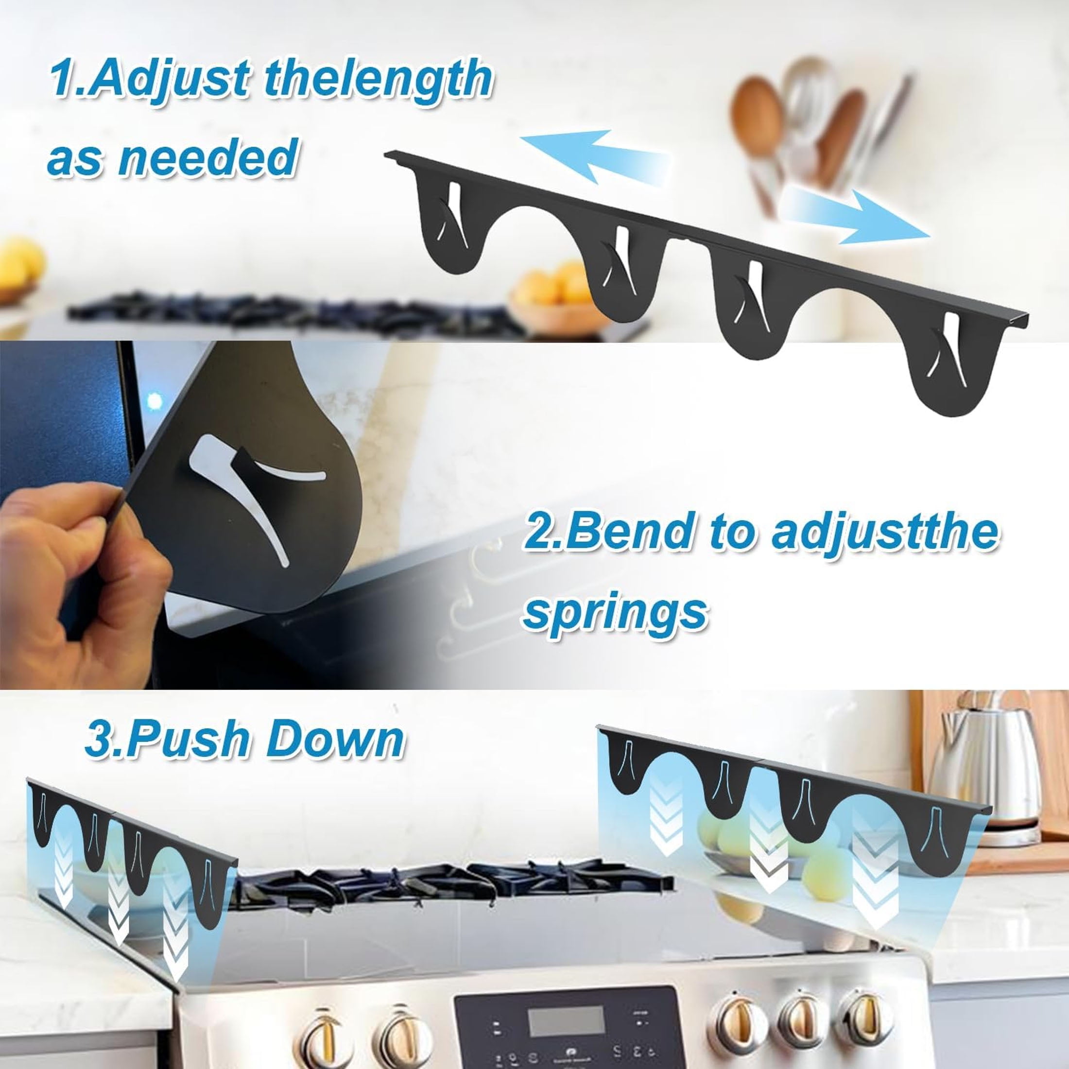 Stove Gap Covers,Stainless Steel Stove Gap Guard Adjustable Length 13.8” to 27.6” for Kitchen, Range Trim Kit, Black