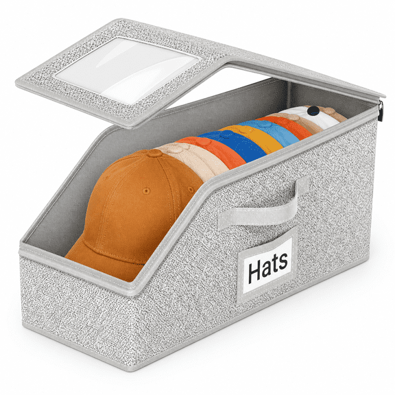 Hat Organizer for Baseball Caps, Stackable Cap Storage Boxes with Clear Window, Space Saving Closet Organizer for Men Women