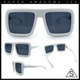thumbnail image 3 of Geeky Bubble Frame Nerdy Thick Flat Top Oversized Rectangle Plastic Sunglasses White - Black, 3 of 8