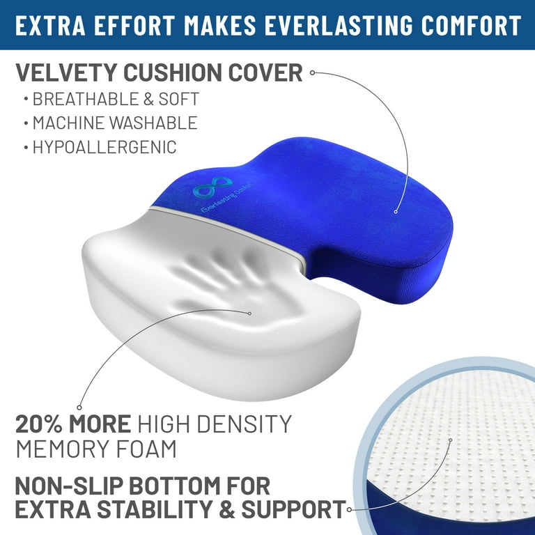 Everlasting Comfort Memory Foam Seat Cushion Ergonomic U Shaped Design Tailbone Pain Relief Blue