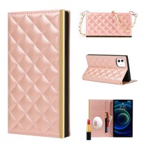 Crossbody Wallet Case for iPhone 11 6.1 inch 2019, Allytech PU Leather Anti-Lost Neck Shoulder Long Strap Lanyard Flip Stand Card Slots Hidden Mirror Handbag Cover for iPhone 11, Rosegold