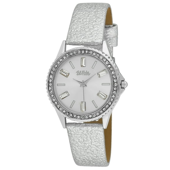 Bob Mackie Women's Silver Baguette Cut Bezel Strap Watch