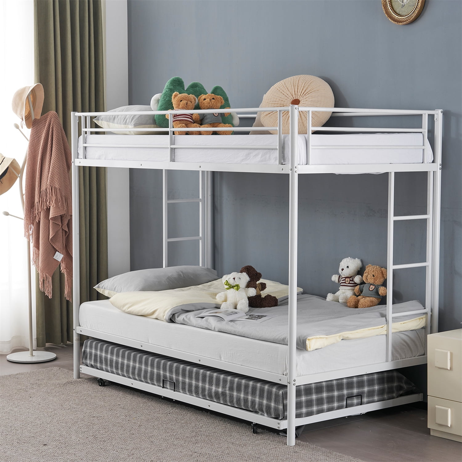 Zimtown Metal Bunk Bed Twin Over Twin Heavy Duty Bed Frame with