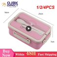 thumbnail image 2 of 1/2/4PCS Microwave Lunch Box with Spoon Chopsticks Wheat Straw Dinnerware Food Storage Container Children Kids School Office Style E, 2 of 6