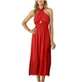 thumbnail image 1 of Women‘s Summer Dress Cross Halter Neck Sleeveless Solid Color Cut Out Backless Flowy A Line Maxi Dress, 1 of 5