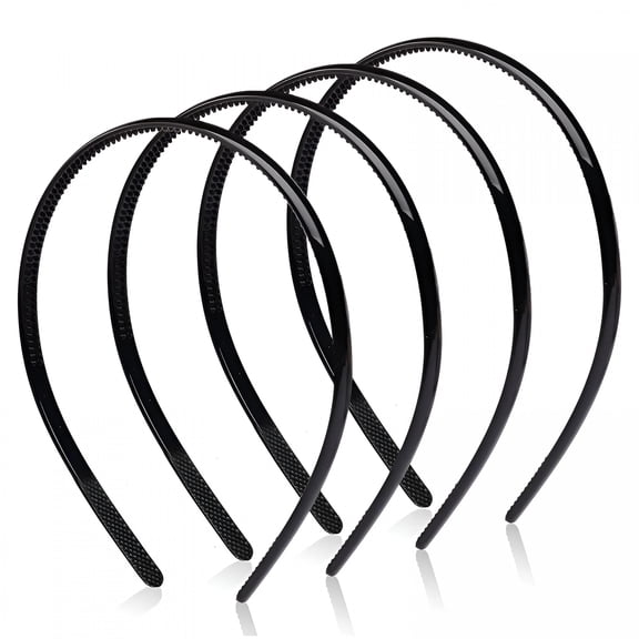 4 pcs Plastic Headband, Black Headbands Thin Teeth Skinny Hairbands, Soft Non Slip Outdoor Sports Hair Bands for Mens Women's Girls (8mm Wide)