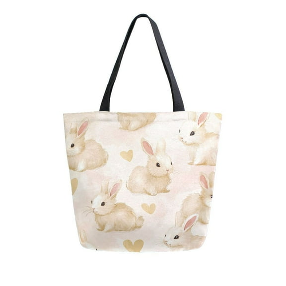 Durable Canvas Tote Bag with Zip Pocket Bags for Woman Shoulder Versatile Carryall for Everyday Use Small Bunnies