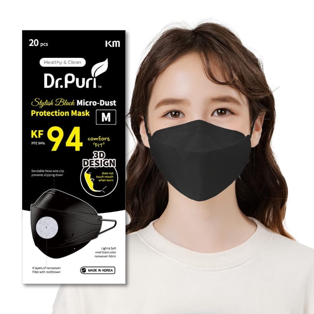 Mascarilla facial Dr.Puri Micro-Dust Protection KF94 Black Medium x20
