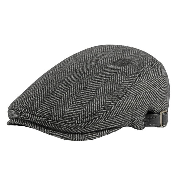 Kripyery Beret Cap British Style Retro Striped Flat Top Short Brim Decorate Breathable Men Plaid Flat Newsboy Hat for Reunion
