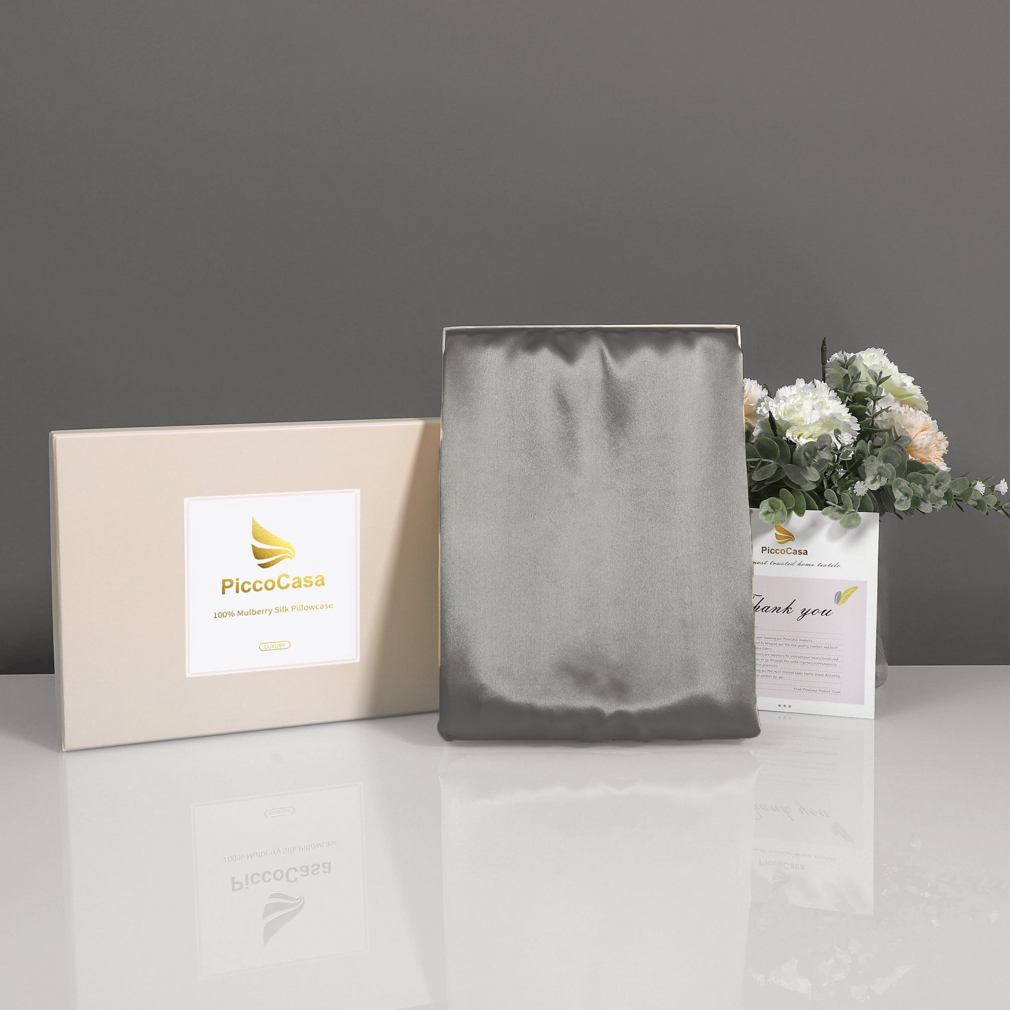 Unique Bargains 19 Momme Silk Pillowcase with Zipper 1 Pc Gray 20" x 26"