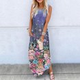 thumbnail image 1 of SMihono Robe Maxi Bohème d'Été pour Femmes Grande Taille Robe Longue Imprimée Sans Manches Col Rond Robe de Plage, 1 of 5