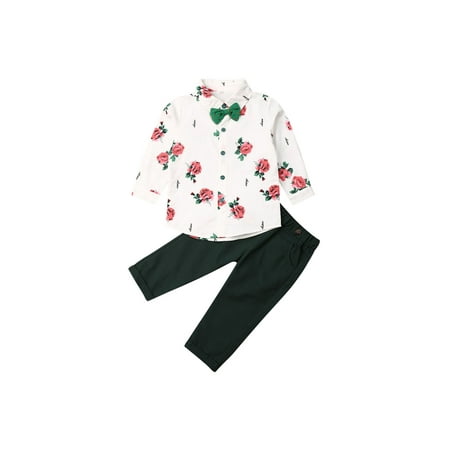 

EWODOS Boys 2 Pieces Outfits Floral Print Shirts Tops and Solid Color Pants