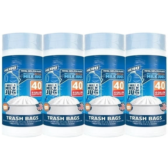 Hero-I Was A Milk Jug, 4 gal. trash bags, 4 Roll Bundle, 160 trash bags