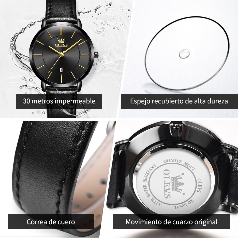 OLEVS Watches for Women Waterproof Womens Wristwatches Analog Quartz Ultra Thin Watches Leather Strap Watches with Date Calendar Ladies Watches Gifts Reloj para Mujer