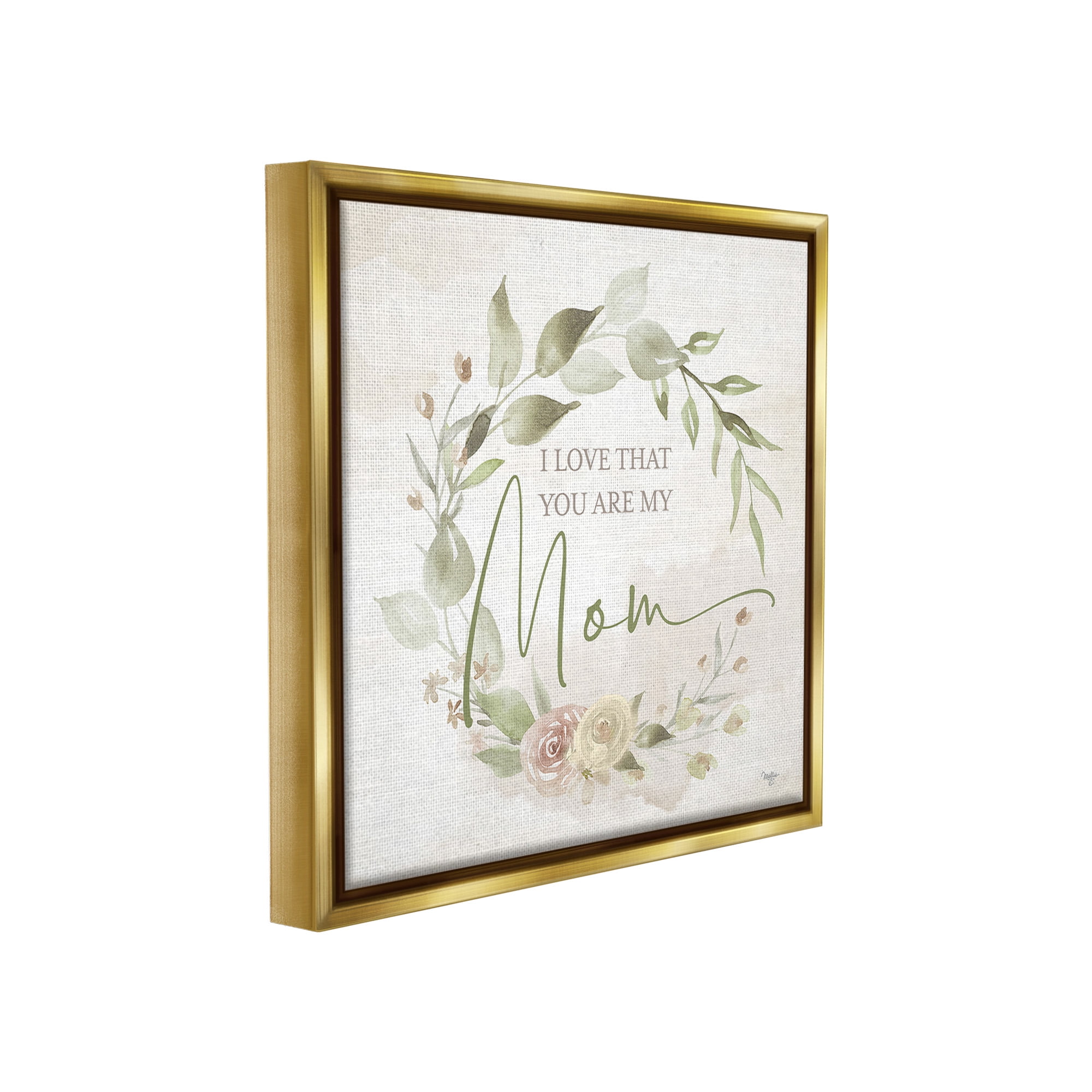 Stupell Industries Mother's Day Rose Wreath Botanical & Floral Painting Gold Floater Framed Canvas Art Print Wall Art, 18 x 18