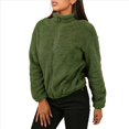thumbnail image 2 of Cárdigan Holgado y Cálido de Larga para Mujer, con Cuello Alto de Felpa, Cremallera y Bolsillos. Verde M, 2 of 7