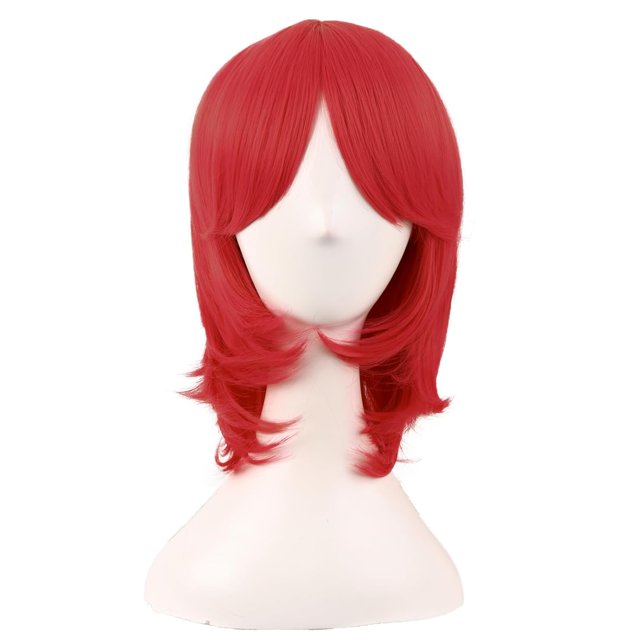 LinYooLi 16 Inch/40 cm Short Side Bangs Synthetic Fiber Cosplay Layered Wig (White/Azure Blue)