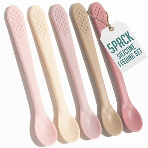 Baby Spoons - Infant Spoons First Stage - Silicone Baby Spoon For Self Feeding - First Stage Baby Feeding Spoon Set Gum Friendly - BPA Free, Pink