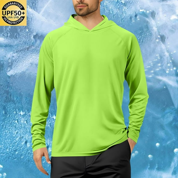 qelini Sun Protection Shirts with Hoodies Upf 50 Long Sleeve Solid Color Breathable Shirt for Men Hiking Running Workout Thumbhole Shirt Quick Dry Lightweight