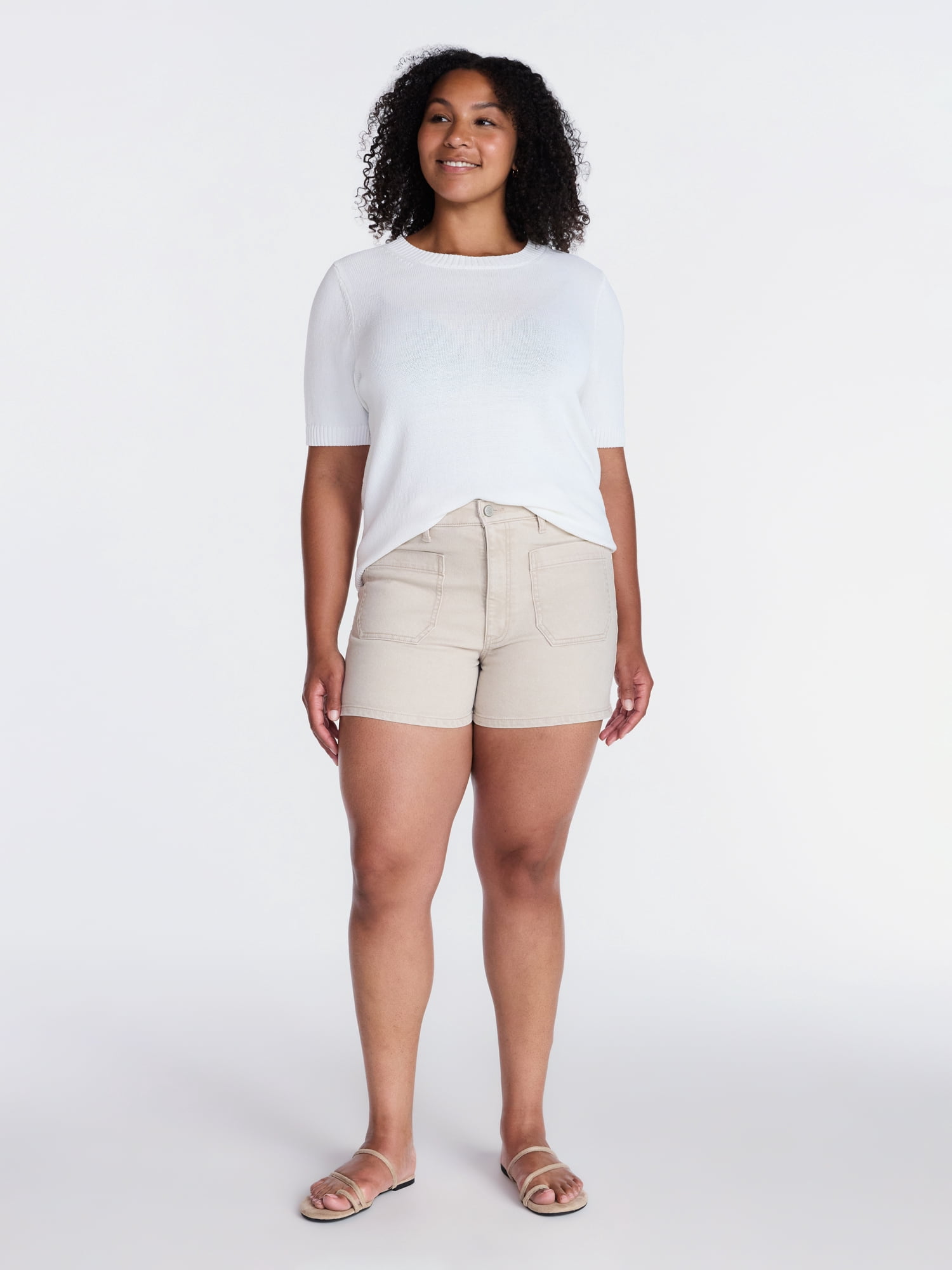 Time and Tru Women's High Rise Patch Pocket Denim Short, 4" Inseam, Sizes 0-20