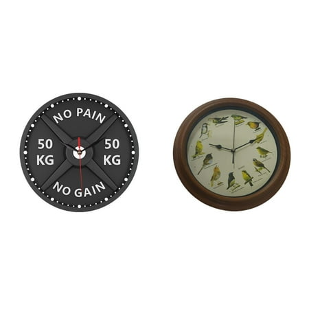 2 Pack Wall Clock Decorative Wall Clocks Home Ornaments with Singing Bird Chime for Living Room Bedroom Nursery