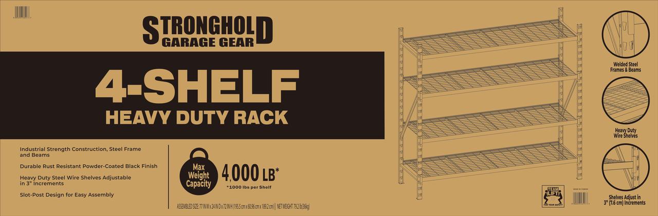 RUGGED RACK Steel 4-Tier Storage Rack 72"H x 24"D x 77"W, 1000lb Per Shelf