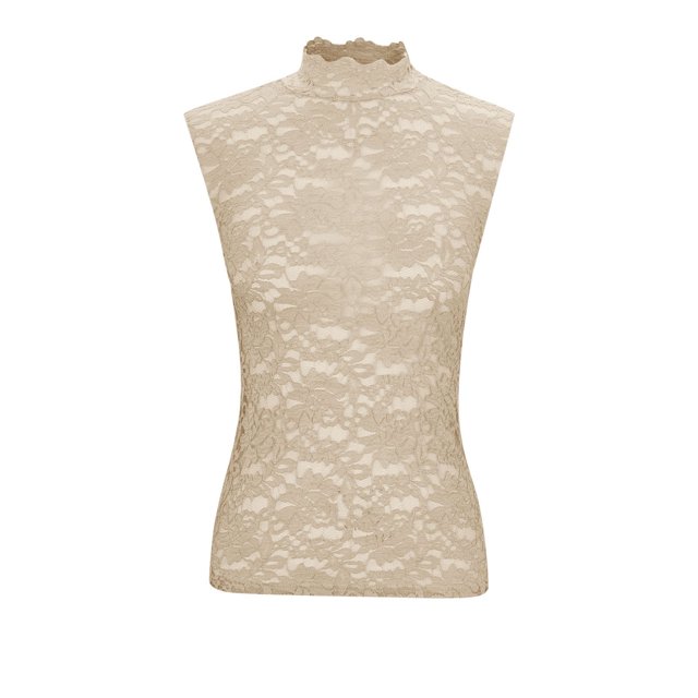 Timegard High Neck Tank Tops Lace Sleeveless Plus Size Tops Solid Color Casual Fashion Shirts
