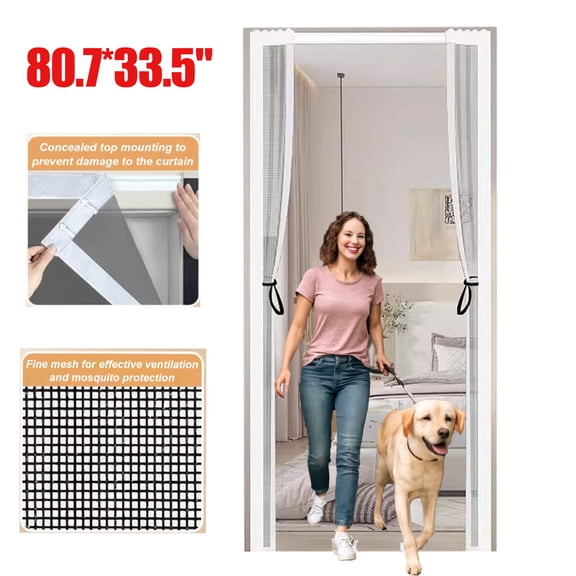 Magnetic Screen Door,Heavy Duty Sliding Door Screen with Magnet Closure Mesh Curtain for Front Back Patio Balcony,80.7*33 in
