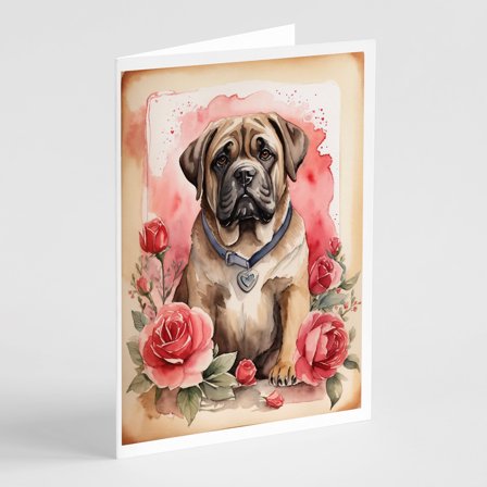 Mastiff Valentine Roses Greeting Cards Pack of 8 7 in x 5 in