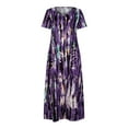 thumbnail image 4 of USSUMA Beach Dresses for Women Casual Summer Flowy Swing Long Maxi Sun Dress Tie-Dye Print Short Sleeve Plus Round Neck Vacation Dress Wedding Guest, 4 of 8