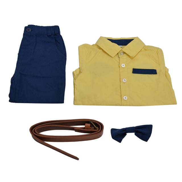 Conjunto de traje de caballero para bebé, camisa exquisita de moda, pantalones con tirantes, conjunto para fiesta, color amarillo, 100cm